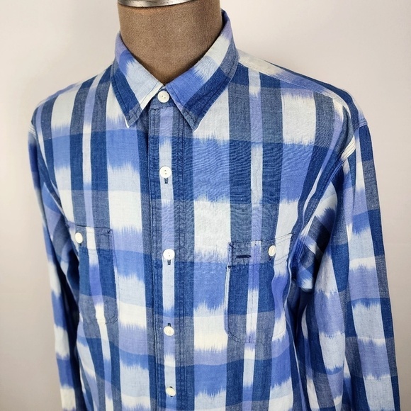Polo Ralph Lauren Aztec Southwestern Indigo Blue Linen Blend Mens XXL RRL Style - Picture 1 of 7
